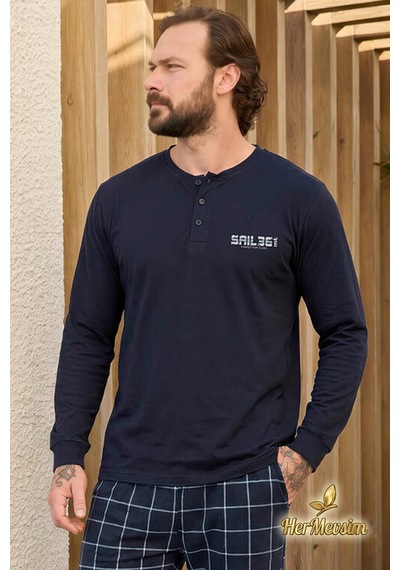Hermevsim Aydoğan Erkek Pijama Takımı %100 Pamuk Süprem Patlı Yaka Uzun Kol Lacivert Tuna 260540 Hermevsim Aydoğan Erkek Pijama Takımı %100 Pamuk Süprem Patlı Yaka Uzun Kol Lacivert Tuna 260540