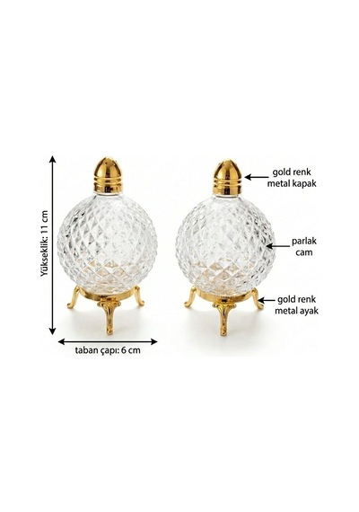 2 Li İnci Kristal Model Gold Renk Metal Ayaklı Cam Tuzluk Takımı Gold