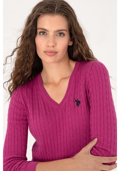 U.S. Polo Assn. Kadın Pembe V Yaka Basic Kazak 50313625-VR252