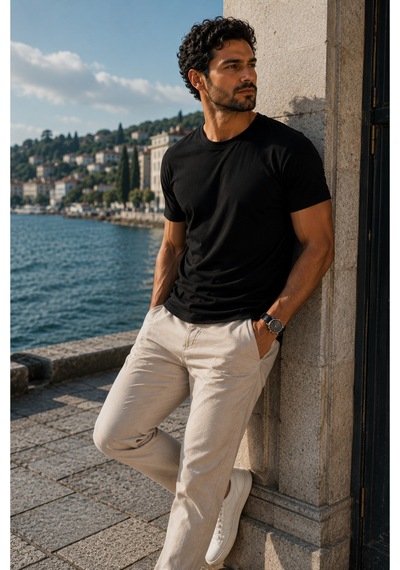 Luxıc Core Erkek Slim Fit Siyah Bisiklet Yaka Pamuk Penye Günlük Rahat Basic Tişört