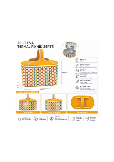 25 Lt Eva Termal Piknik Sepeti-476 Çok Renkli