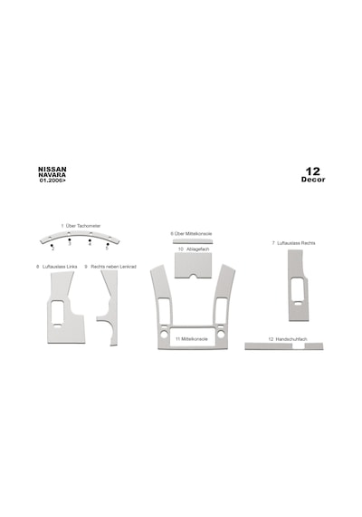 Nissan Navara Torpido Kaplama 2006-2010 12 Parça Alüminyum