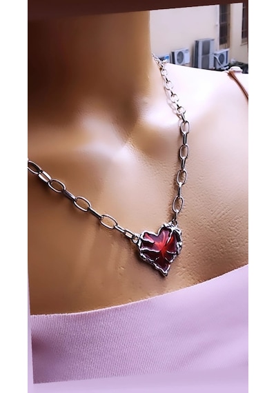 Gothic Skelaton Heart Kolye Yeşil