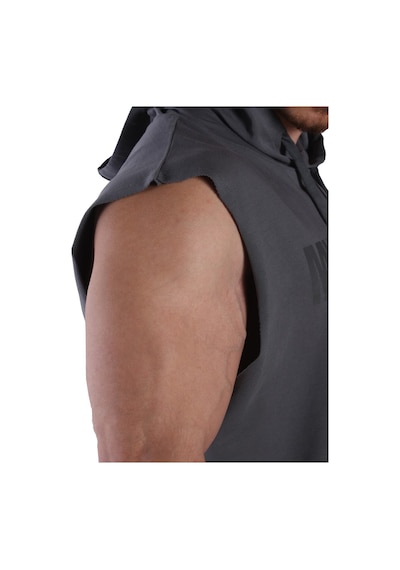 Musclecloth Training Club Kapüşonlu Kolsuz Sweatshirt Füme Gri