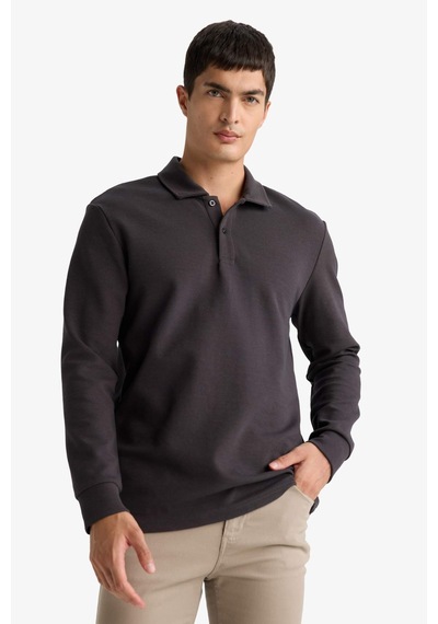 Defacto Regular Fıt Polo Yaka Waffle Sweatshirt F0301AX25AU Antrasit Defacto Regular Fıt Polo Yaka Waffle Sweatshirt F0301AX25AU Antrasit