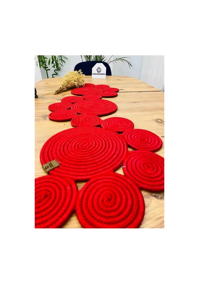Jüt, Hasır, Dekoratif Masa Örtüsü,papatya Model Runner 40x110 Cm, Sehpa Örtüsü, Bohem Tarzı Kırmızı Kırmızı
