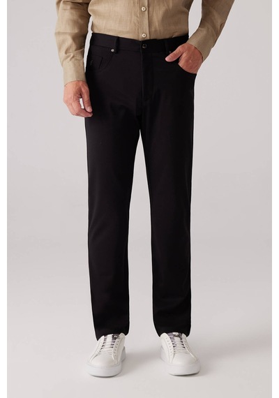 Erkek Siyah Ultra Esnek Rayon Karışımlı Kanvas Pantolon