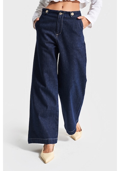 it's basic Kadın İndigo Renk 7s5-50 Culotte Fit Bol Kesim Viskon Koton Kumaş İç Boy 68cm Denim Jean