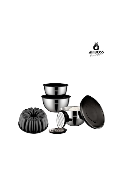 Bake with Love 10 Parça Karıştırma Kabı & Döküm Kek Kalıbı – Siyah