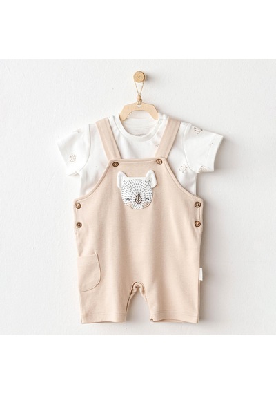 Andywawa Ac25845 Happy Animals Bebek Salopet Takım Beige STANDART