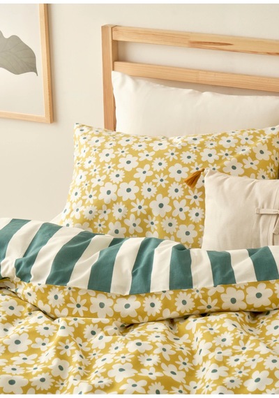 Bella Maison Naomi Pamuklu Çift Kişilik Nevresim Takımı Sarı 200x220 Cm Sarı