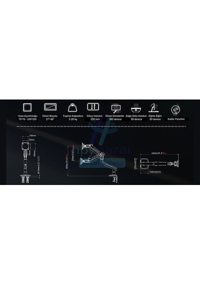 North Bayou Nb F5-gr Gaming 32-60 İnç Monitör Kolu 2-20 Kg Rgb Işıklı Yüksek Taşıma Kapasiteli Profe