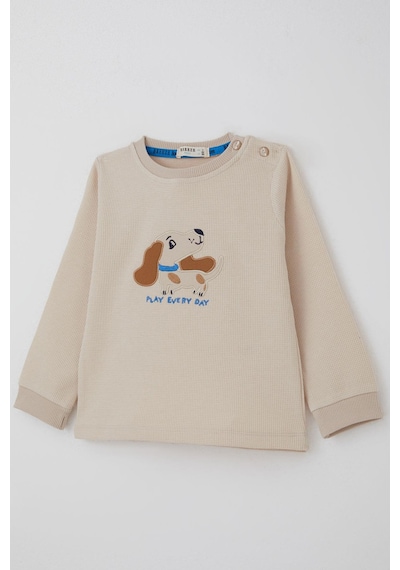Breeze Erkek Bebek Eşofman Takımı Sevimli Köpekçik Nakışlı 9 Ay-3 Yaş, Krem Krem