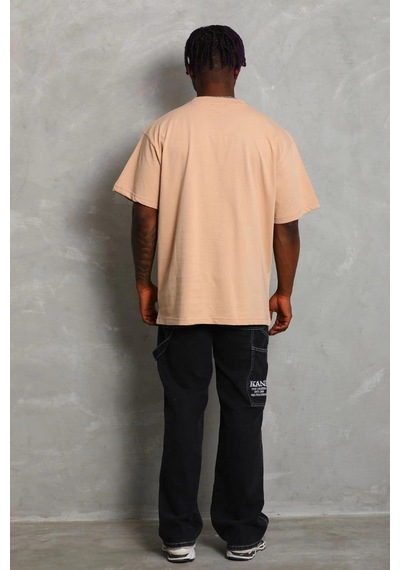 Oversize Düz Bisiklet Yaka T-shirt - Bej - -Çok Renkli