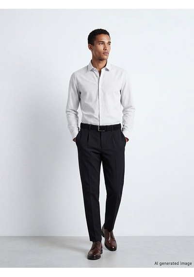 Lcw Busıness Yeşil Slim Fit Çizgili Gabardin Erkek Gömlek