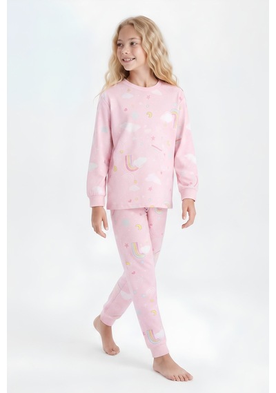 Modanino %100 Pamuk Ve Baskılı Kız Çocuk Pijama Takımı 8-13 Yaş 12739ıs Pembe