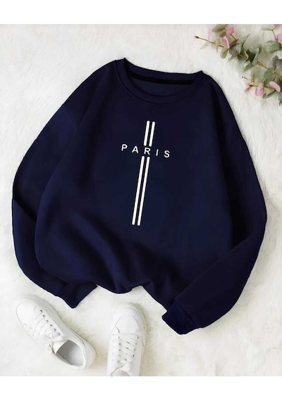 Kozia Outdoors Malkoçbey Paris Dikey Baskılı Oversize Unisex Swaetşhirt Lacivert Lacivert