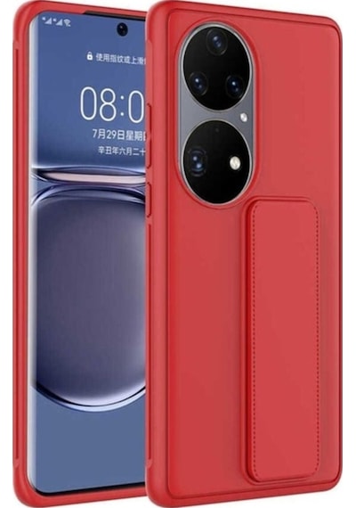 Huawei P50 Pro Kılıf Zore Qstand Kapak Kırmızı