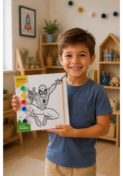 Süper Kahraman Boyama Tuvali Şövalesiz Boya Seti 20x20