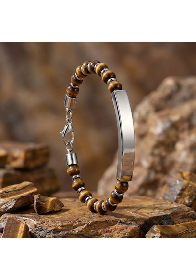Moncuk Design Kaplangözü Doğal Taşlı İsim Yazılabilir Ve Ayarlanabilir Çelik Zincir Bileklik 33512b2 Çok Renkli
