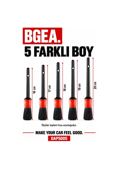 Bgea Oto Araç Detaylı Temizlik Fırça Seti 5 Li Kırmızı Siyah Pbt Kıllı