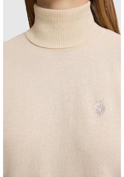 U.S. Polo Assn. Kadın Krem Melanj Balıkçı Yaka Basic Kazak 50313621-vr159
