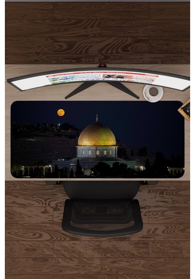 Filistin Kudüs Mescidi Aksa V1 90x40 Xxl Gaming Kauçuk Kaymaz Taban Mouse Pad Fare Altlığı