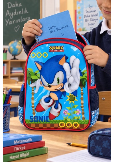Sonic Mavi Kirpi İlkokul Okul Çantası Çocuk Öğrenci Sırt Çantası Karakter Temalı 35 X 25 X 16 Çok Renkli