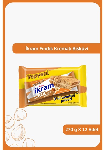 İkram Fındık Kremalı Bisküvi - 3'lü Paket - 270 Gram - 12 Adet
