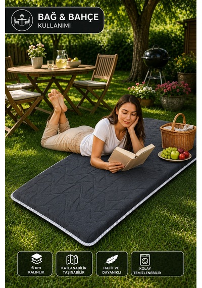 Zish Tekstil Flexı 5 Cm 100x200 Katlanır Kamp Yatağı Karavan, Misafir Ve Anne Yanı Yatağı Antrasit