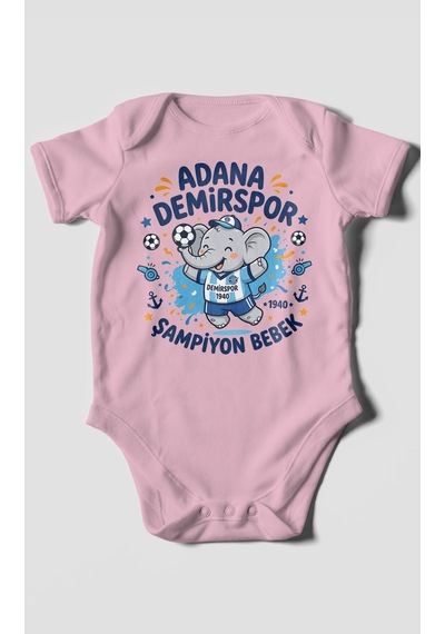 Morivokids Adana Demirspor Temalı Kısa Kollu Bebek Body %100 Pamuk Koyu Pembe