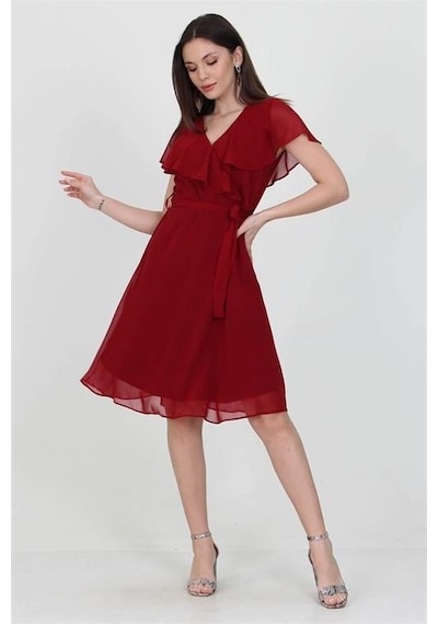 Dip Moda Kadın Şifon Mezuniyet Elbisesi Dpry8081 Bordo