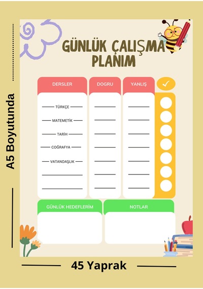Kpss Günlük Çalışma Planı A5 Not Defteri 45 Yaprak Çok Renkli