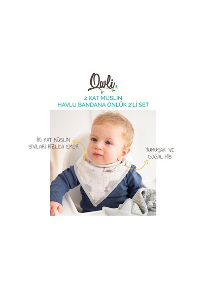 Owli 2 Kat Müslin Havlu Bandana Önlük 2'li Set Forest Çok Renkli
