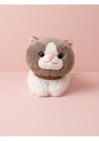 Peluş Yatan Kahverengi Kedi Sesli 25 Cm Kahverengi-beyaz