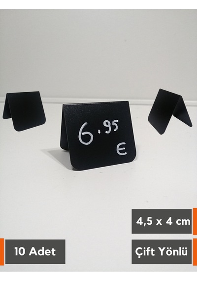 10 Ad Silinebilir Karatahta Siyah Etiket Çatı Çift Yön 4x4,5 Cm