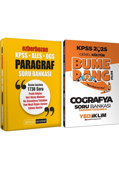 Yediiklim 2025 Kpss Bumerang Coğrafya Ve Pegem Ezberbozan Paragraf Soru Bankası Seti 2 Kitap