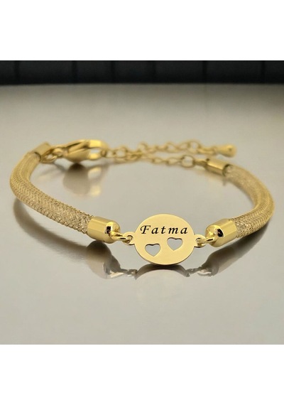 Fatma Yazılı Hasır Kordonlu Kalp Detaylı Oval Motifli 14 Ayar Altın Plakalı Hediye Bileklik-508isim Fatma Fatma Yazılı Hasır Kordonlu Kalp Detaylı Oval Motifli 14 Ayar Altın Plakalı Hediye Bileklik-508isim Fatma