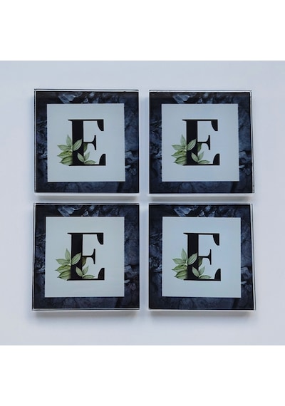 Decorita Cam Bardak Altlığı E Harfli Tasarım 4'lü Takım 10 x 10 CM Çok Renkli