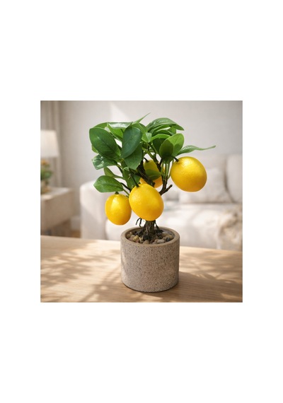 Yapay Limon Ağacı Saksılı 26 Cm Dekoratif Bitki Gerçek Görünümlü Mini Limon Ağacı