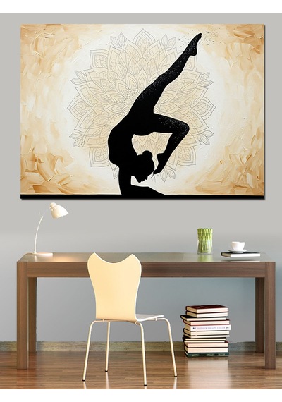 Yoga Pozlu Kadın Silüeti Çizimi Dekoratif Kanvas - Mdf Ahşap Tablo