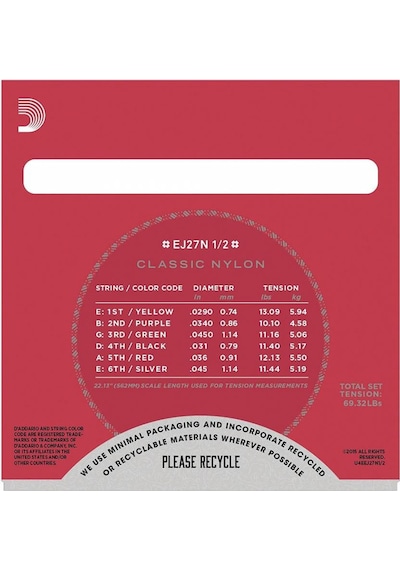 D'addario Ej27N Normal Tension Klasik Gitar Teli 1/2 Boyut