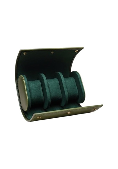 3'lü Deri Saat Kutusu Silindir Tasarım Taşınabilir Saat Saklama Organizer 24x11x7 Cm Haki Diğer