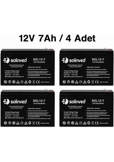 Solinved 12v 7ah Kuru Tip Akü 4 Adet
