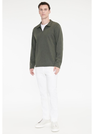 Ac&Co / Altınyıldız Classics Erkek Hakı Pamuklu Standart Fit Normal Kesim Polo Yaka Sweatshirt Haki