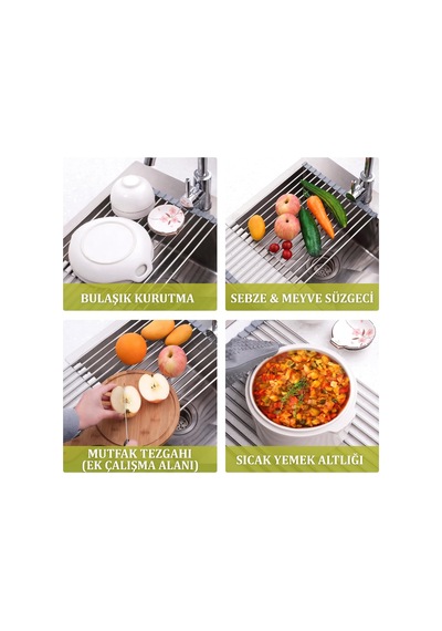 Mallart Katlanabilir Evye Üstü Bulaşık Kurutmalık Süzgeç 47x29 C Gümüş