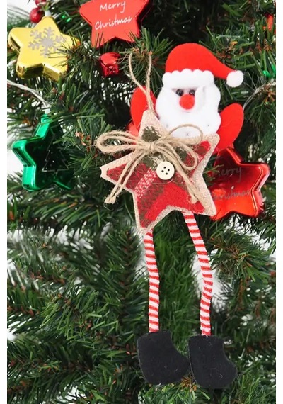 Yılbaşı Çam Ağacı Süsü Düğmeli Yıldız Süslü Sevimli Noel Baba Noel Süs 1 Adet
