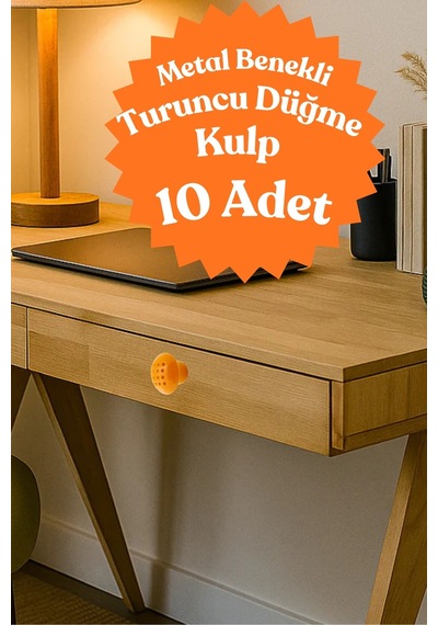 10 Adet Metal Benekli Yuvarlak Düğme Kulp - Çocuk Odası, Mutfak Ve Dolap İçin Modern Çekmece Kulbu Turuncu Turuncu