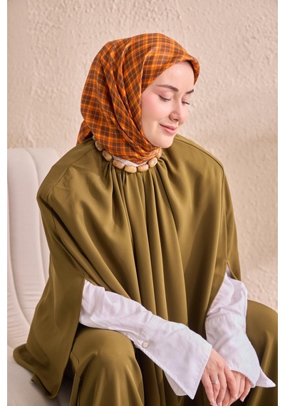 Silk Home Twill İpek Eşarp Ekose Turuncu Çok Renkli