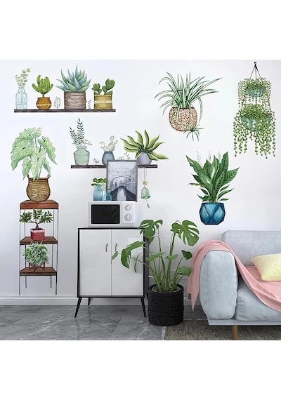 Özel Üretim Ev Dekorasyonu Salon Yatak Odası Tropikal Bitkiler Duvar Stickerı Model D